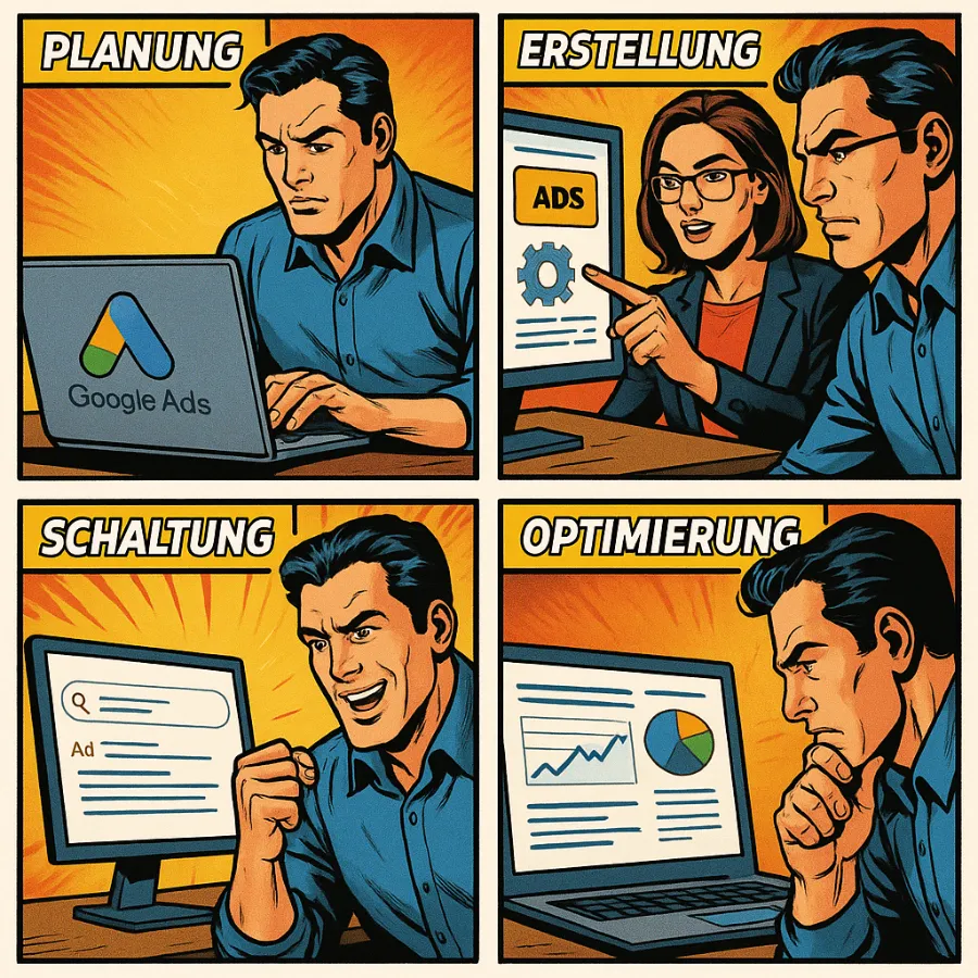 Google Ads – Wie läuft die Umsetzung einer Google Ads Kampagne ab? - ganzVORNE München